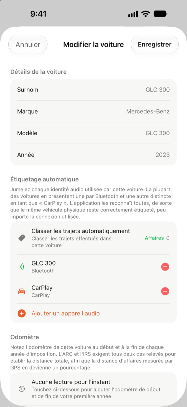 Une voiture configurée pour étiqueter les trajets selon son audio