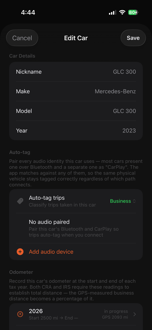 Editing a car's details and auto-tag